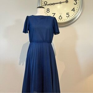 Vintage Navy Blue Polka Dot Midi Dress